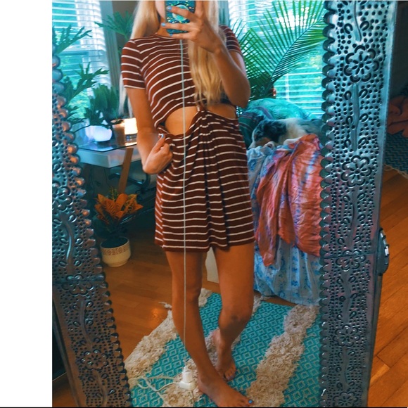 Dresses & Skirts - cutout autumn maroon striped hippy dress a162
